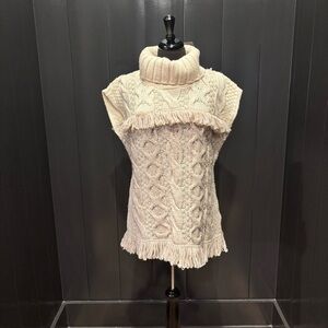 Aran Cozy Beige Cable Knit Turtleneck sleeveless Sweater